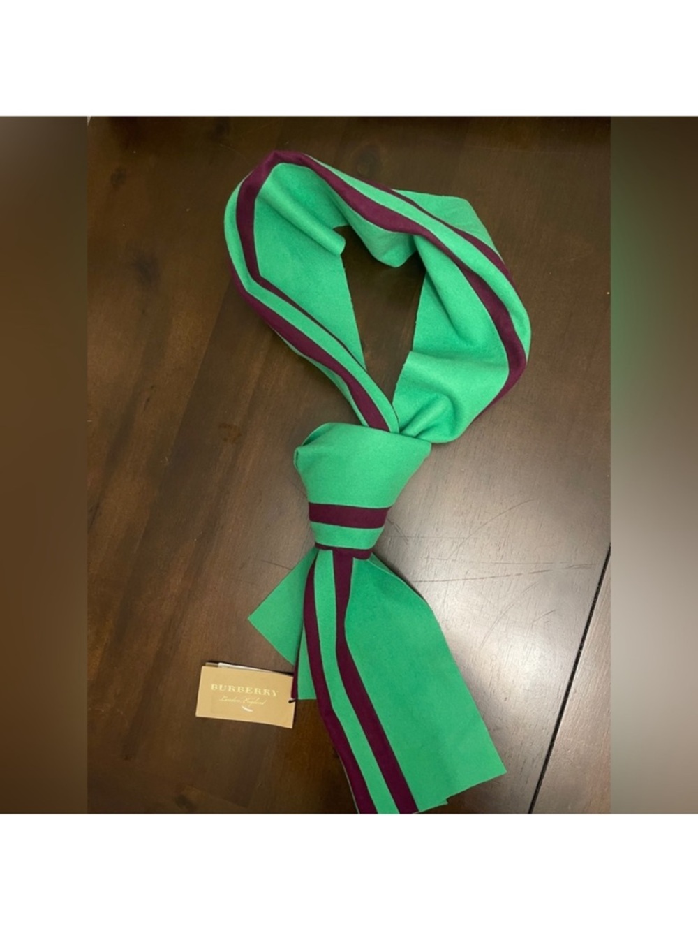 Burberry Bright Green and Deep Purple Striped Silk Scarf